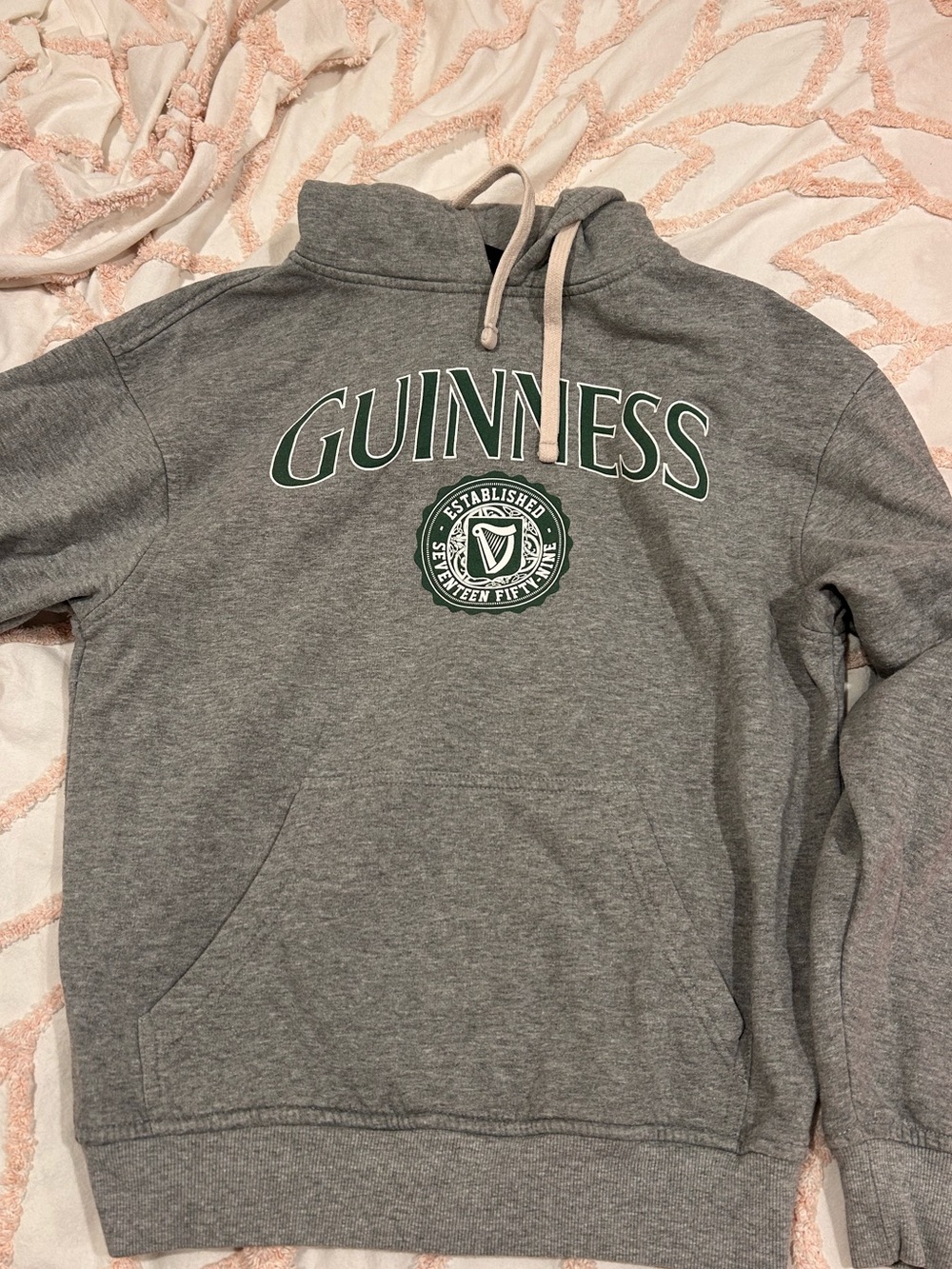 Guinness Gray Pullover Hoodie with Green Logo